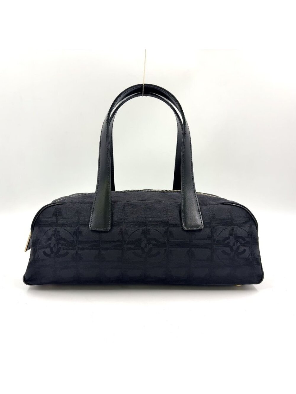 Chanel New Travelline Stand Leather Nylon Black Handbag Gold